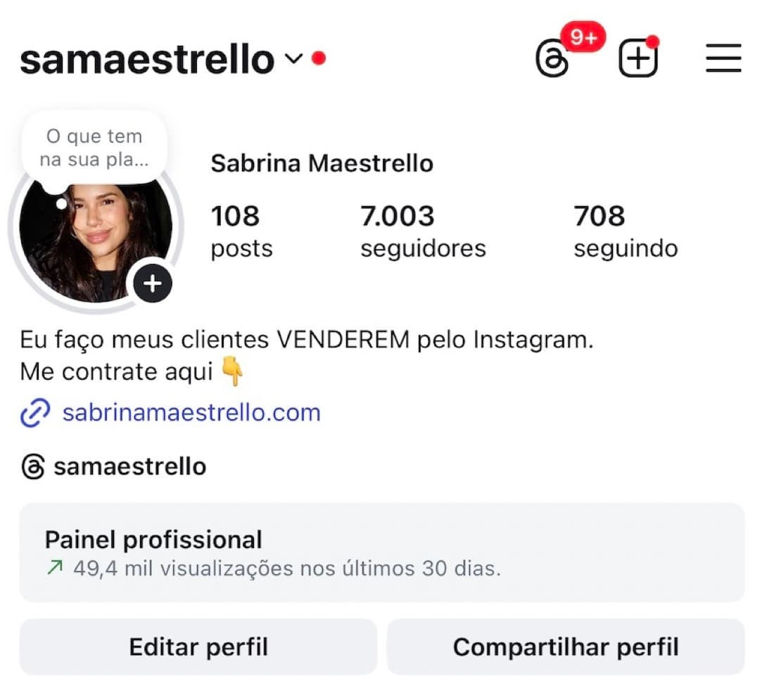Perfil @samaestrello antes