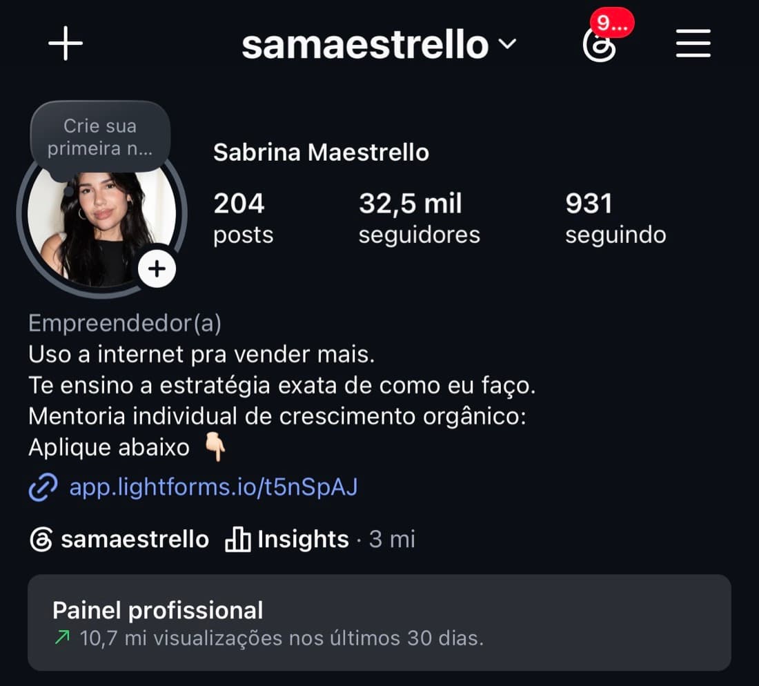 Perfil @samaestrello depois